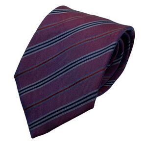Brioni Men's Silk Tie Burgundy Striped Red/Blue Shimmer Designer‎ Necktie